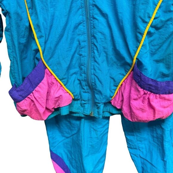 VTG 80s/90s Windbreaker Tracksuits Pink/Blue Jacket & Pants Set girls size 14 - Picture 4 of 16
